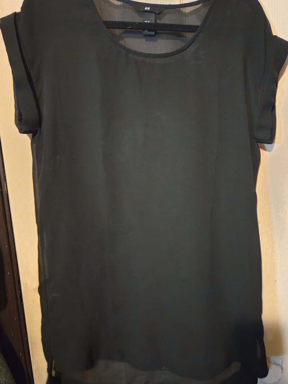 H&M Women's Sheer Black Short Sleeve Chiffon Shirt Size SM/4